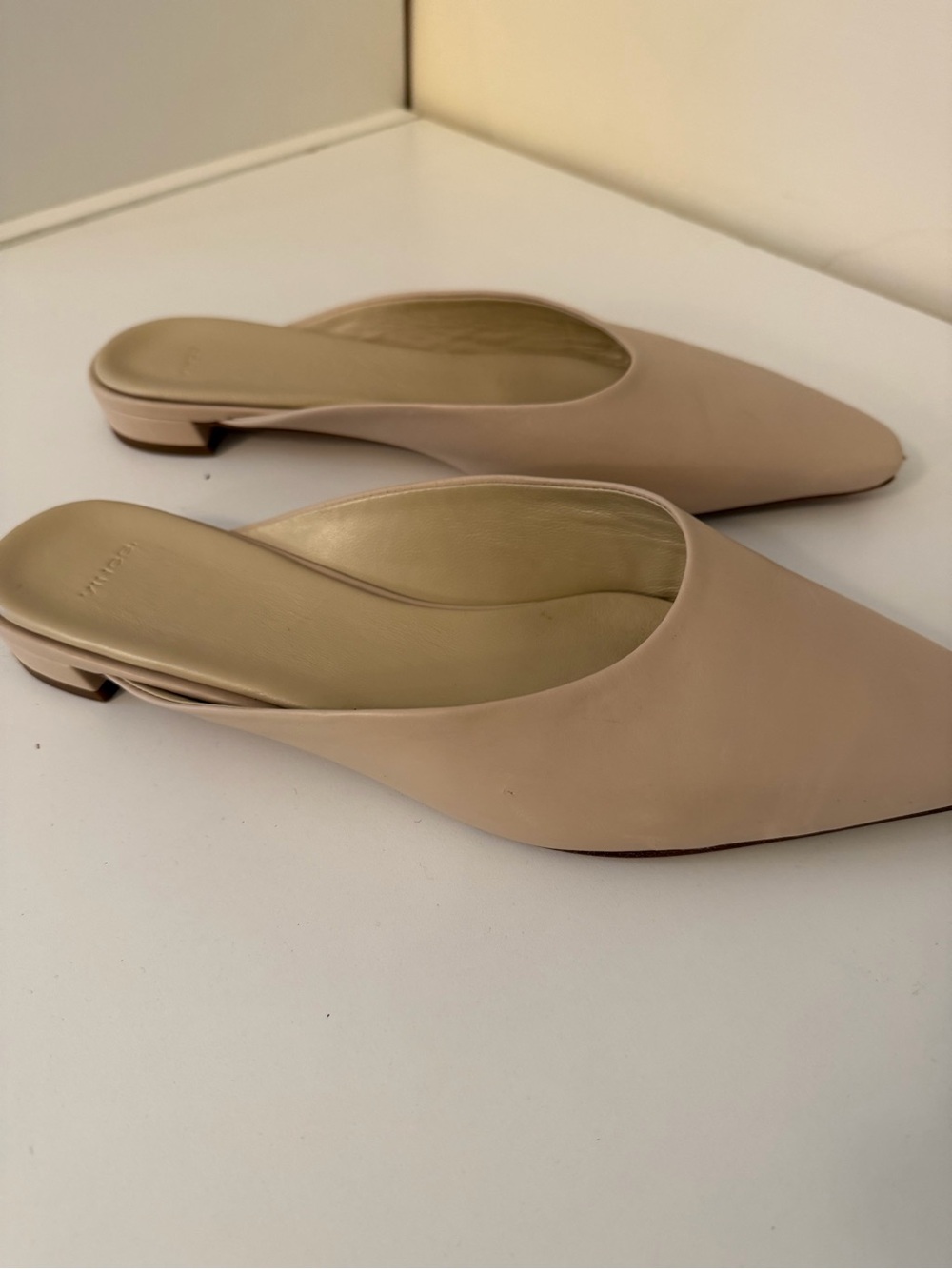Vince Beige Pointed Toe Slip-On Mules